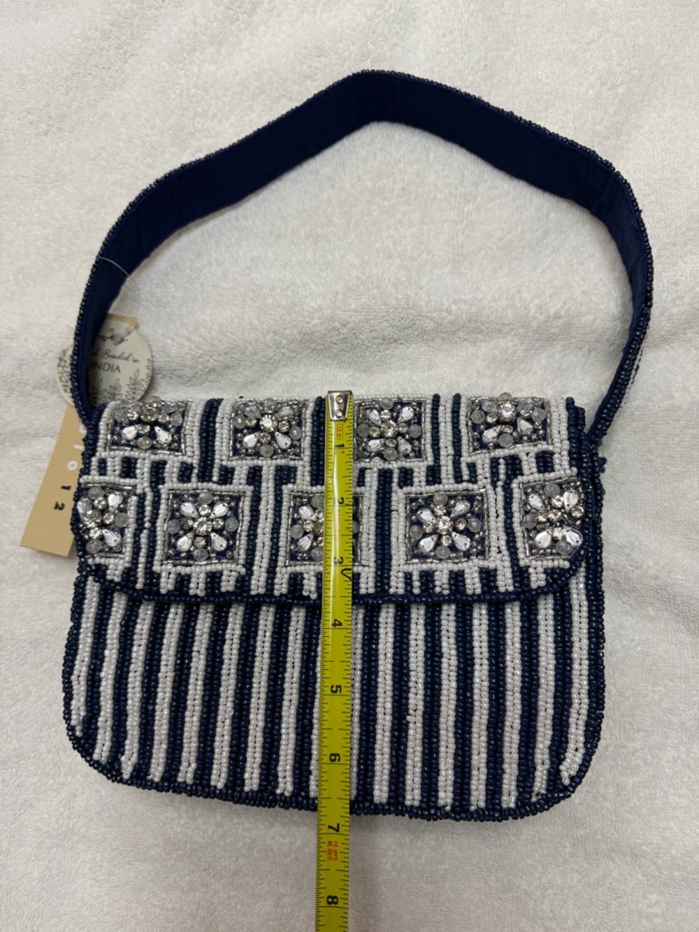 Studio 12 Blue & White Beaded Shoulder Bag Rhinestone Floral New With Tags - Picture 7 of 7